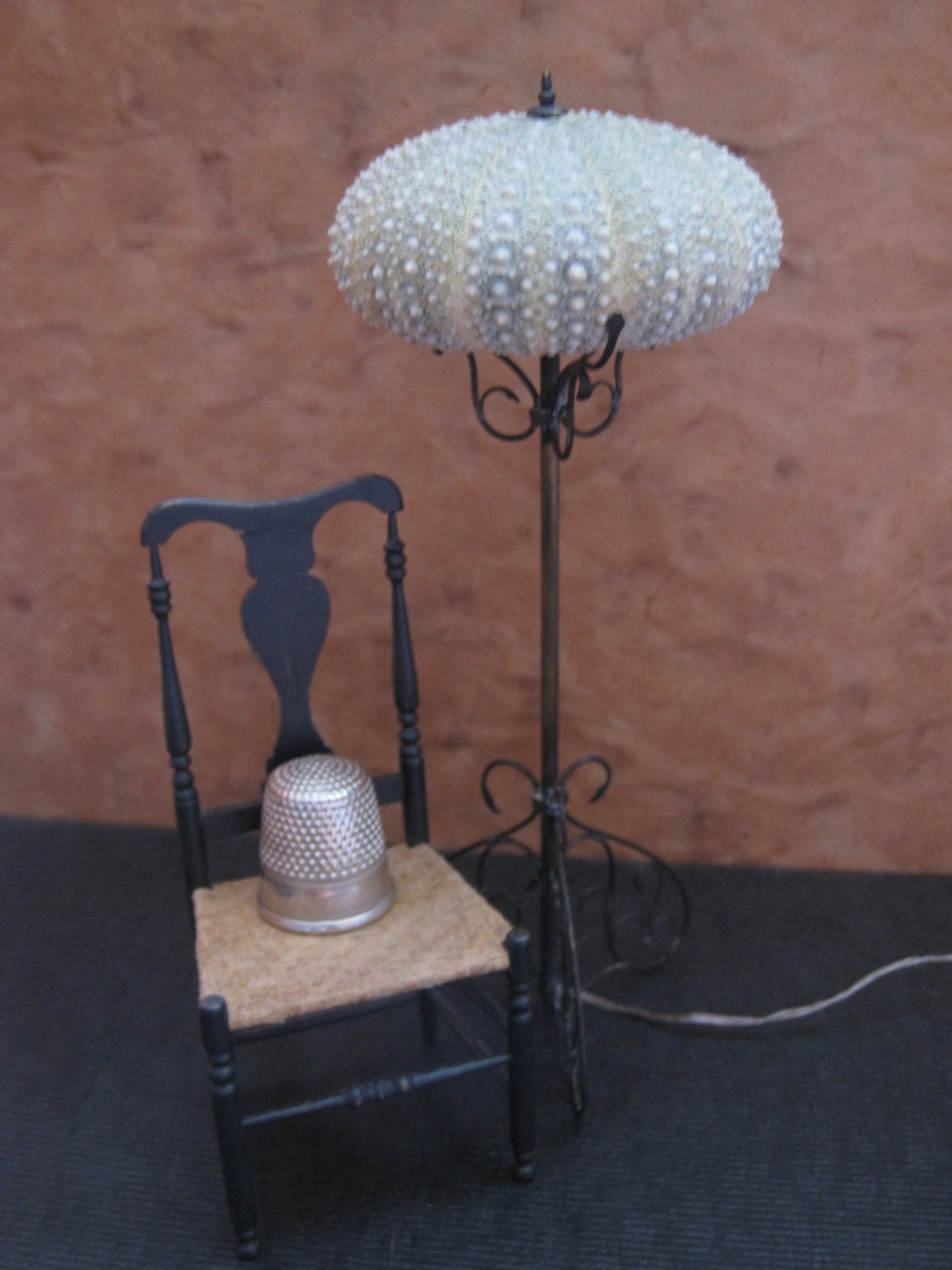 Urchin lamp by Studebaker Miniatures (Bill Studebaker, IGMA Artisan member), Queen Anne side chair by Mark Murphy, IGMA Fellow member